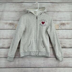 Lucky Brand Sherpa Lined Heart Logo Hoodie Sweatshirt Girl's Size L‎ 14/16 Gray